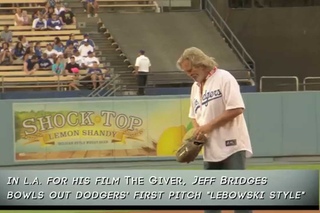 Jeff Bridges Bowls the First Pitch at an LA Dodgers Game, Lebowski-Style