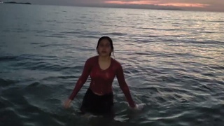 get in water fully clothed, wearing long sleeve shirt, long skirt, socks and shoes